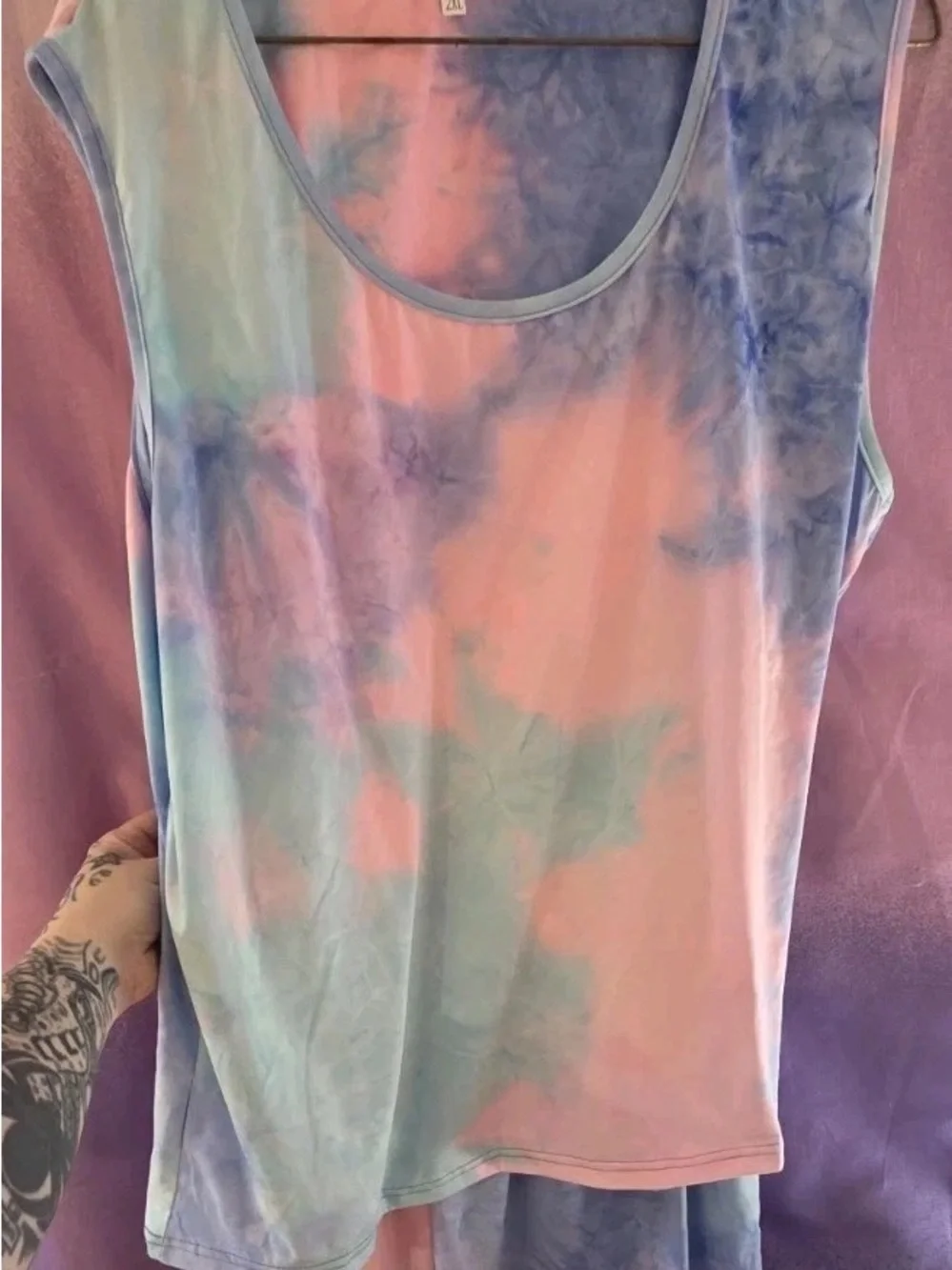 Tie-Dye Scoop Neck Tank & Lounge Shorts Set - Pink Blue